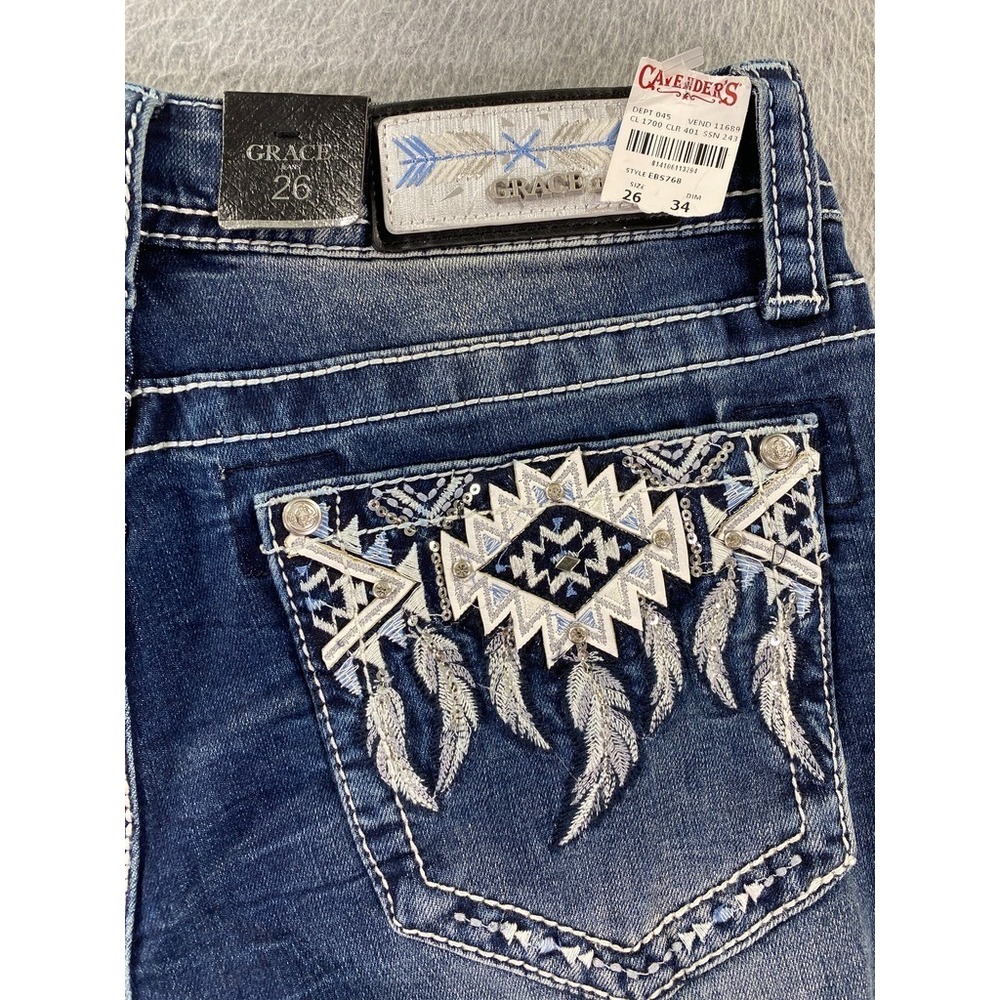 Grace in LA Women Bootcut Jeans Size 26 Low Rise Easy Fit Aztec Embroidery NWT - Picture 10 of 11
